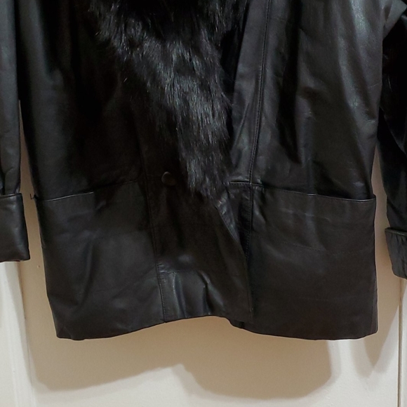 Fox Fur Collared Genuine Leather Coat - Picture 5 of 8